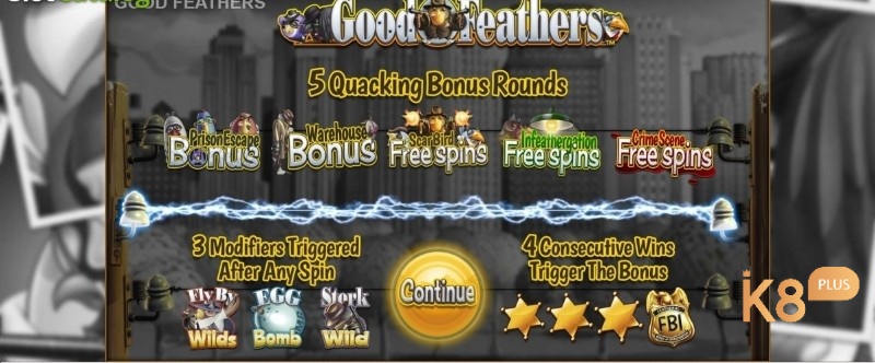 Có năm vòng thưởng trong trò chơi Good Feathers slot